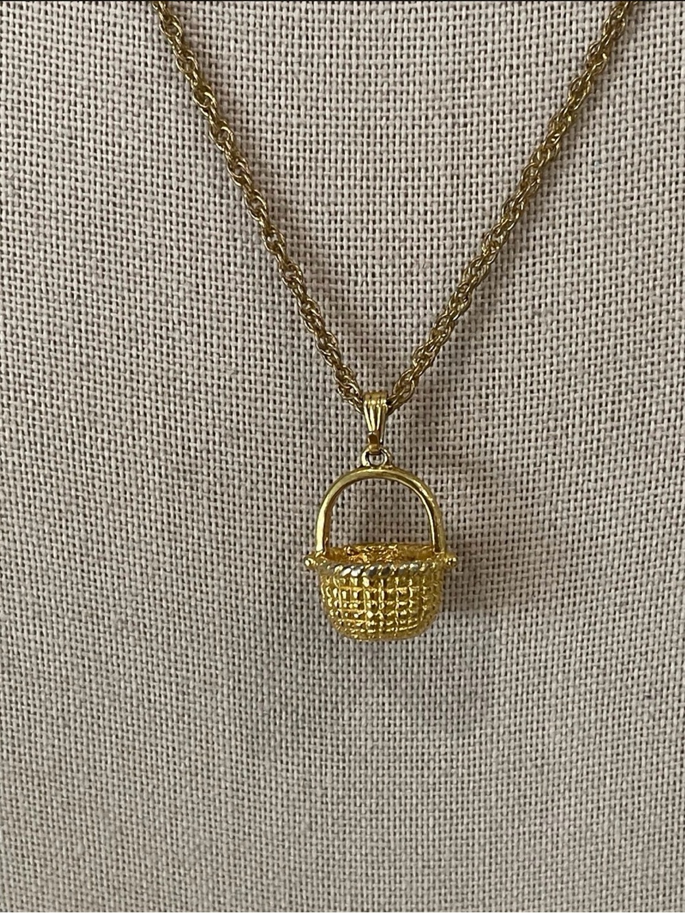 Vintage Gold Tone Basket Pendant Charm